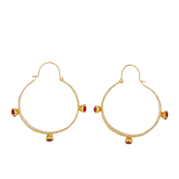 Mondo Mondo Ruby Glass Espirit 18k Gold-plated Hoop Earrings - Picture 3 of 8